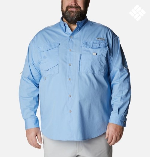 Men's Columbia PFG Bonehead Long Sleeve Shirts Light Blue | Plus Size CA-WA4L0